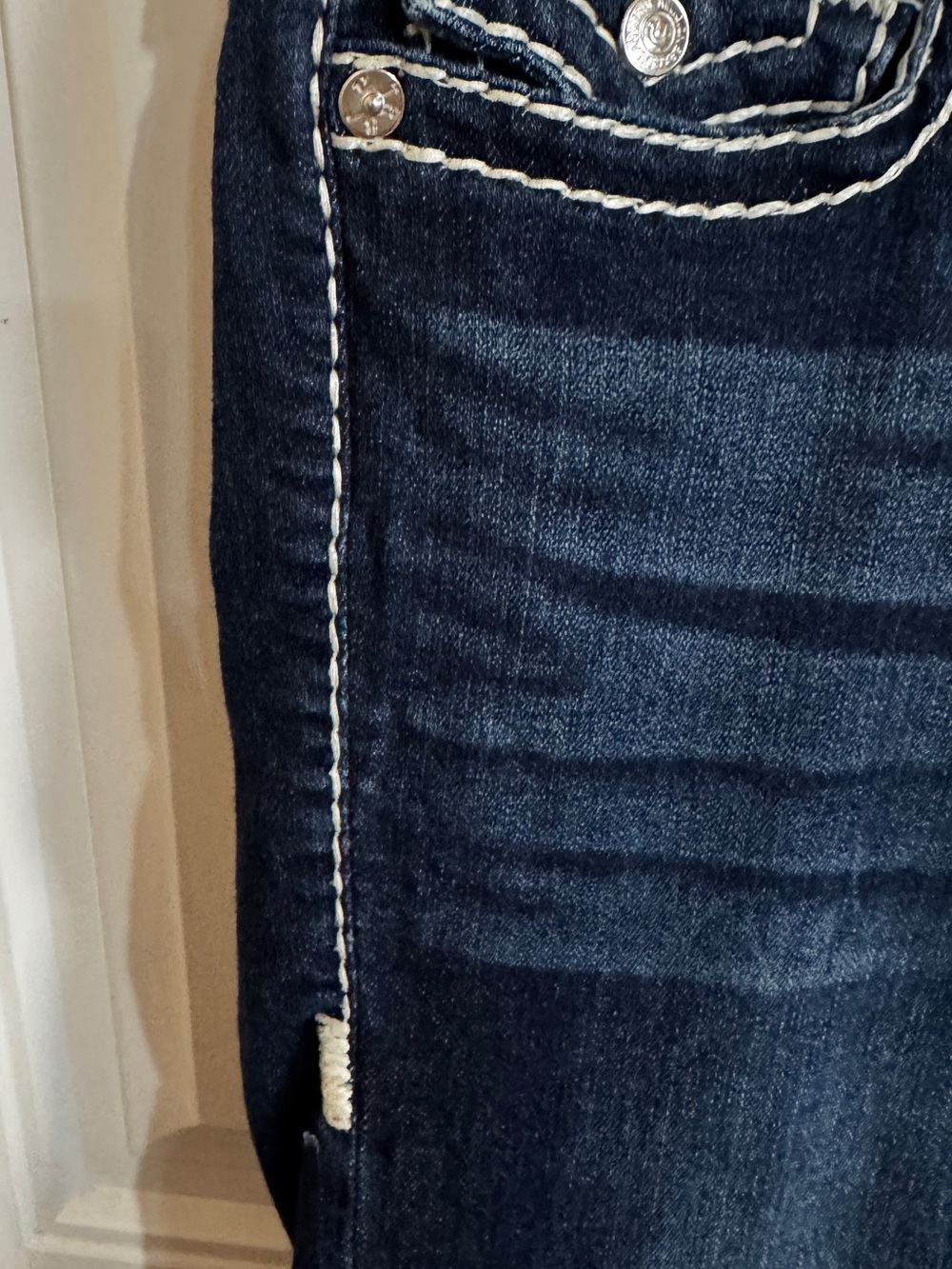 True Religion Joey Low Rise Flare Jeans Super T Dark Wash Flap Pocket Size 30 - Picture 8 of 15
